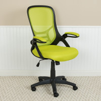 Flash Furniture HL-0016-1-BK-GN-GG High Back Green Mesh Ergonomic Swivel Office Chair with Black Frame and Flip-up Arms